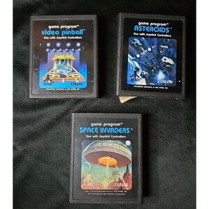 3 Atari 2600 Games Cartridge, Asteroids, Space Invaders, Video Pinball -Untested